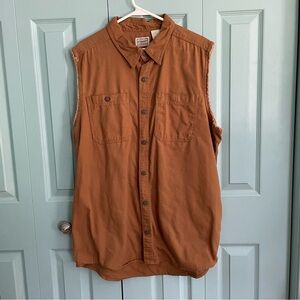 CE Schmidt Workwear Mens Sleeveless Cut Off Button Front Shirt Large Brown‎